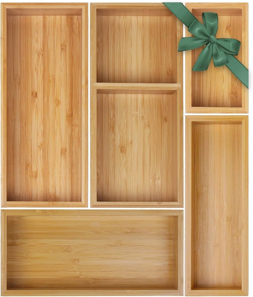 Bamboo Drawer Organizer Set, 5 PCS Multi-Use Individual Wood Storage Organizers, Junk Drawer Divi... | Amazon (US)