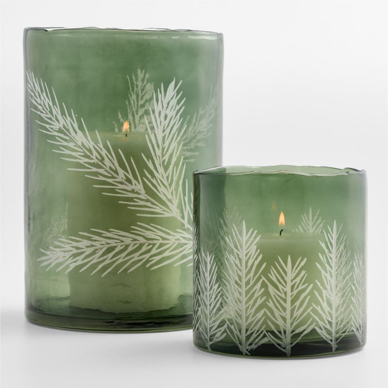 Green Etched Pine Small Hurricane | Crate & Barrel