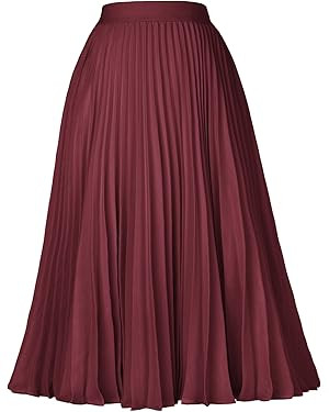 GRACE KARIN Women High Elastic Waist Pleated Chiffon Skirt Midi Swing A-line Skirts | Amazon (US)
