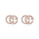RC Women Earrings 925 Sterling Silver Cubic Zircons Rose Gold Plated Letter G Stud Earrings Gift for | Amazon (US)