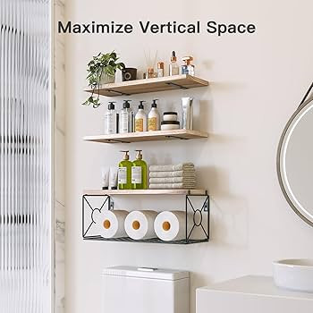 Amada Bathroom Shelves Over Toilet with Storage Basket, Floating Bathroom Wall Shelves for Home O... | Amazon (US)