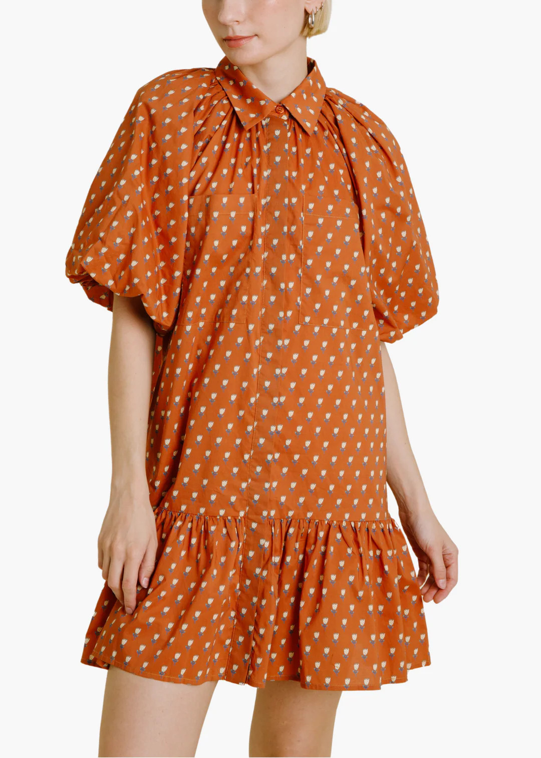 Callie Floral Drop Waist Shirt Dress in Terracotta | Poppy and Pink
