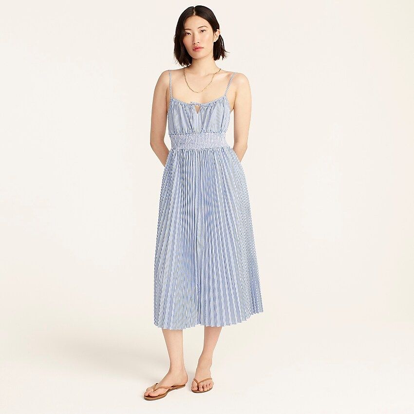 Smocked-waist pleated dress in stripe | J.Crew US