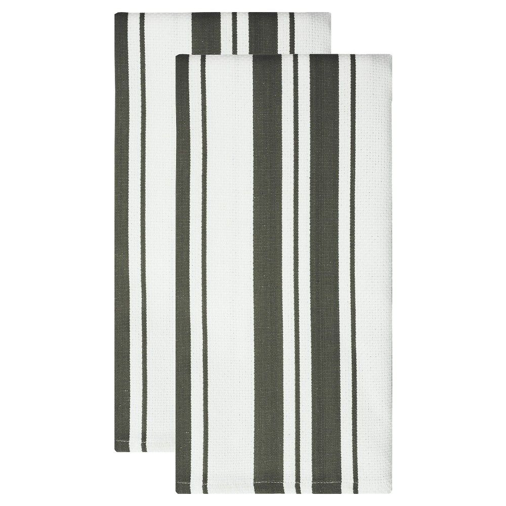 Cotton Basketweave Stripe Dish Towel (Set Of 2) Pewter - Mu Kitchen, Silver | Target