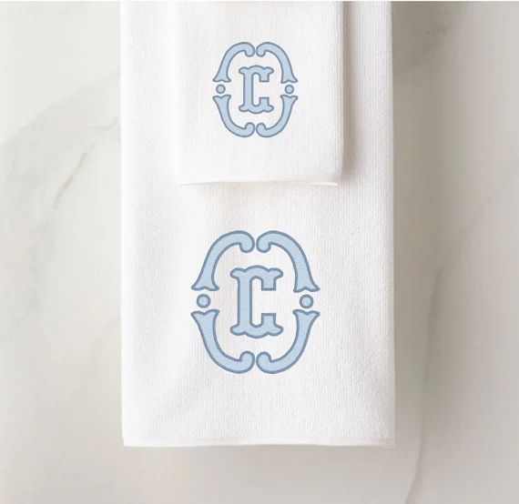 Appliqué Monogram Hand Towel, White Terry | Etsy (US)