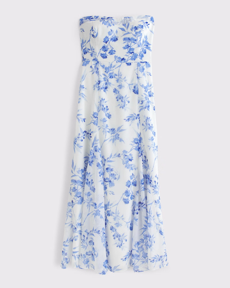 The A&F Camille Strapless Godet Midi Dress | Abercrombie & Fitch (US)