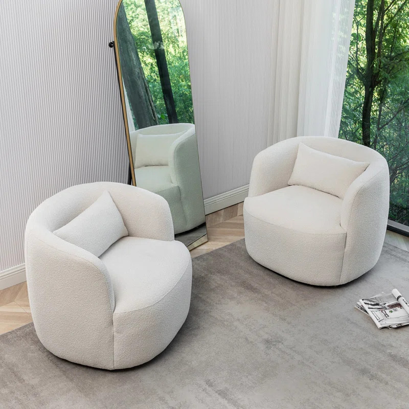 Armetta 34" Wide Boucle Upholstered Swivel Armchair (Set of 2) | Wayfair North America