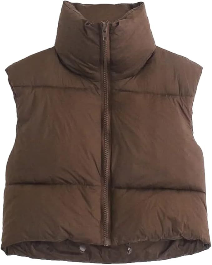 KEOMUD Women's Winter Crop Vest Lightweight Sleeveless Warm Outerwear Puffer Vest Padded Gilet | Amazon (US)