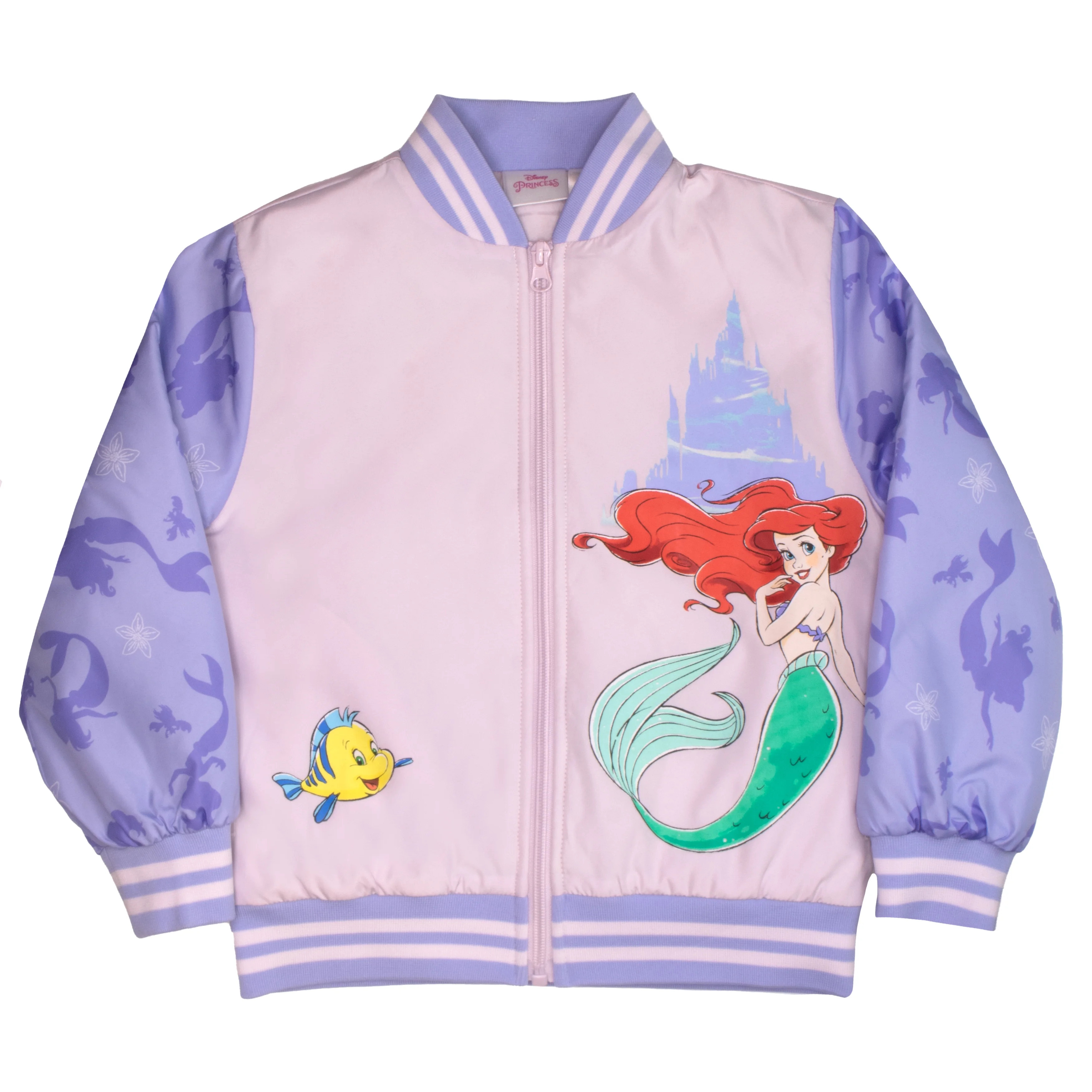 Disney Princess Little Mermaid Zip Up Varsity Hoodie for Girls, Kids Varsity Jacket (Size 4-16) -... | Walmart (US)