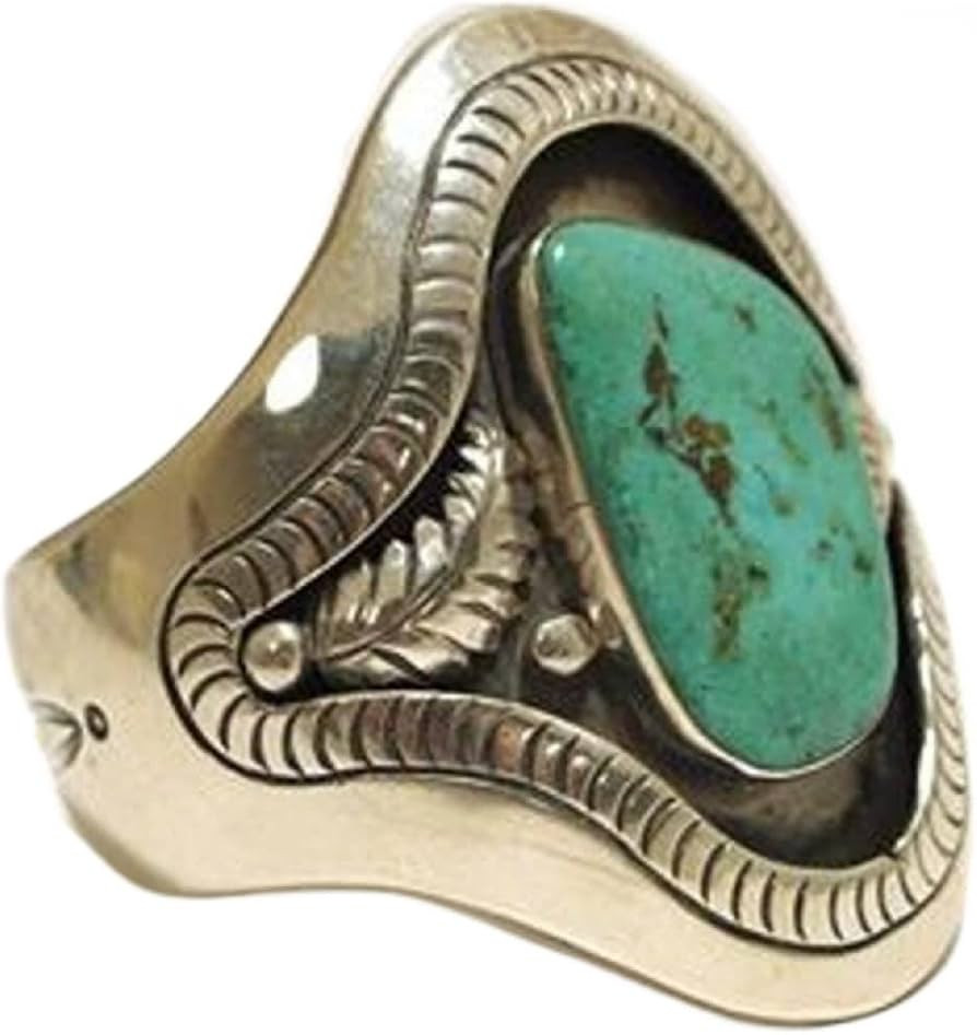 KOICCVQQ Irregular Shape Compressed Turquoise Gemstone 925 Sterling Silver Antique Vintage Style ... | Amazon (US)