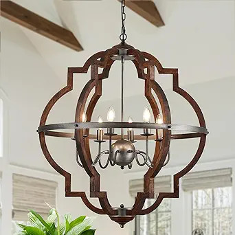 Wood Chandelier Light Fixture Antique Farmhouse 31.49" Caged Candle Style Ord Chandelier Industri... | Amazon (US)