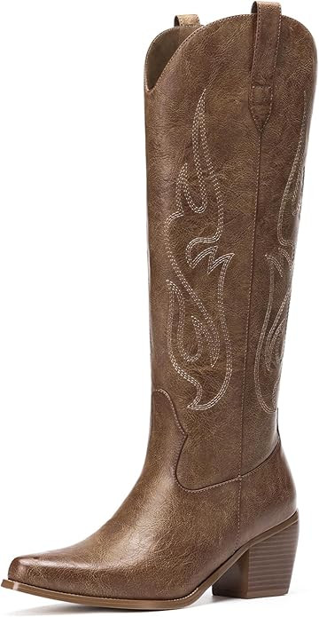 Pasuot Western Cowboy Boots for Women - Knee High Wide Calf Cowgirl Boots with Classic Embroidere... | Amazon (US)