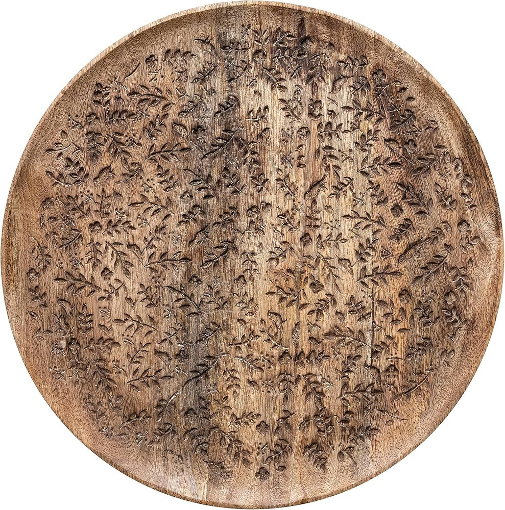 Creative Co-Op 15.5 Inches Round Mango Wood Laser Etched Botanicals, Natural Tray | Amazon (US)