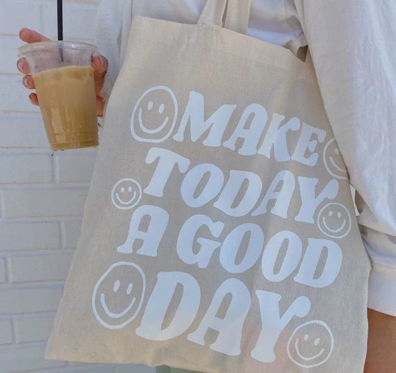 Make Today a Good Day Happy Face Canvas Cotton Tote Bag | Etsy | Etsy (US)