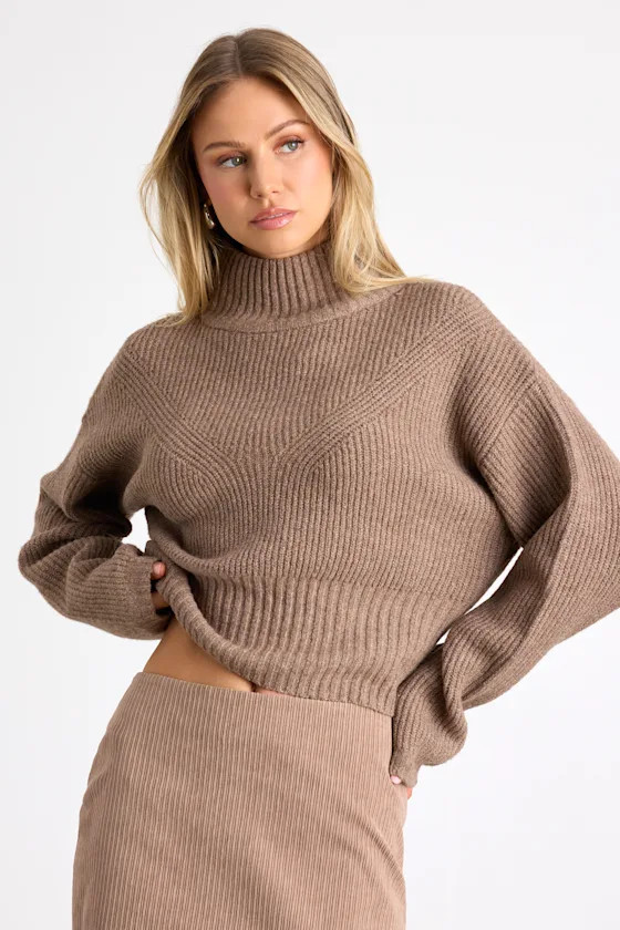 Snuggly Days Taupe Cropped Mock Neck Sweater | Lulus