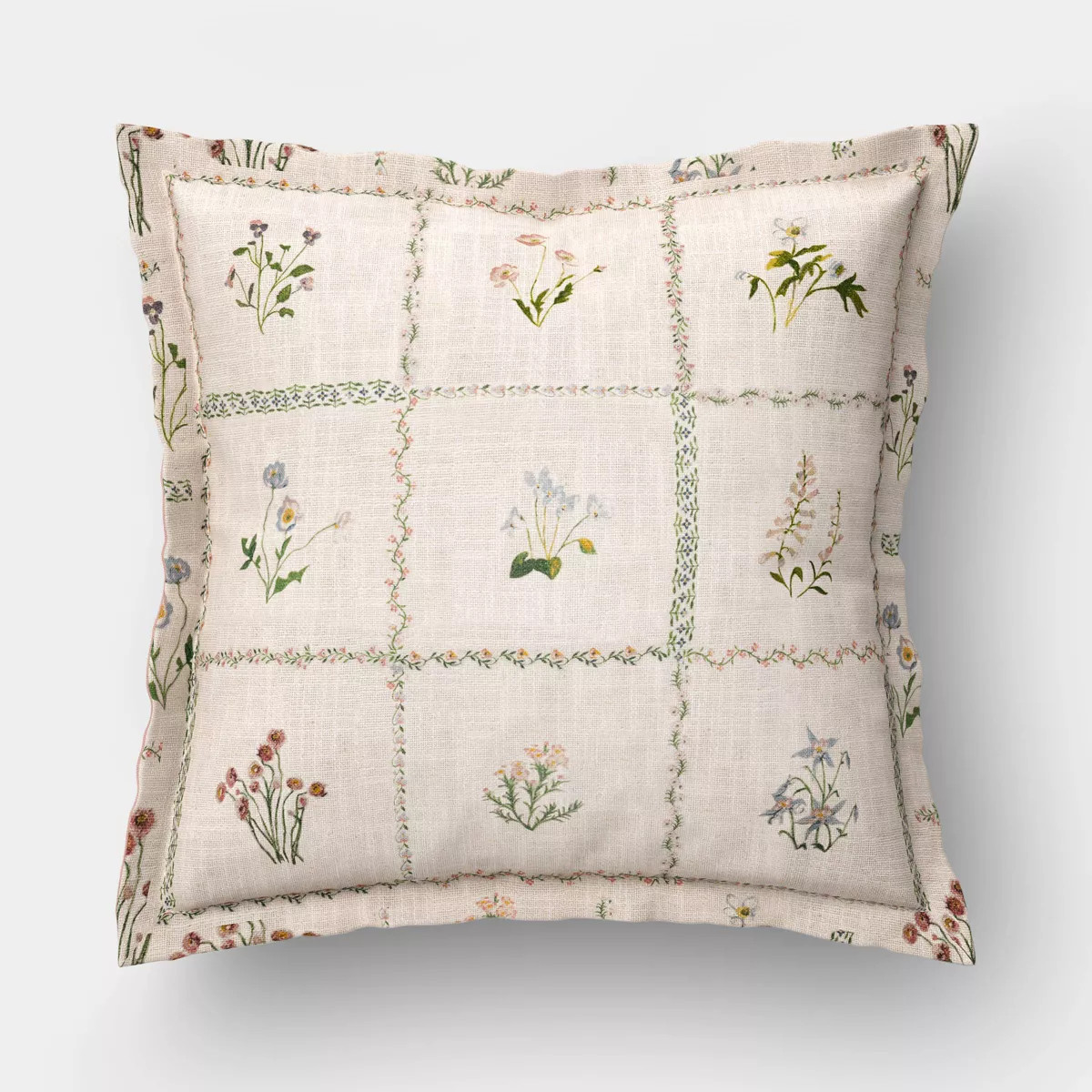 18''x18'' Woven Floral Print Checked Throw Pillow - Threshold™ | Target
