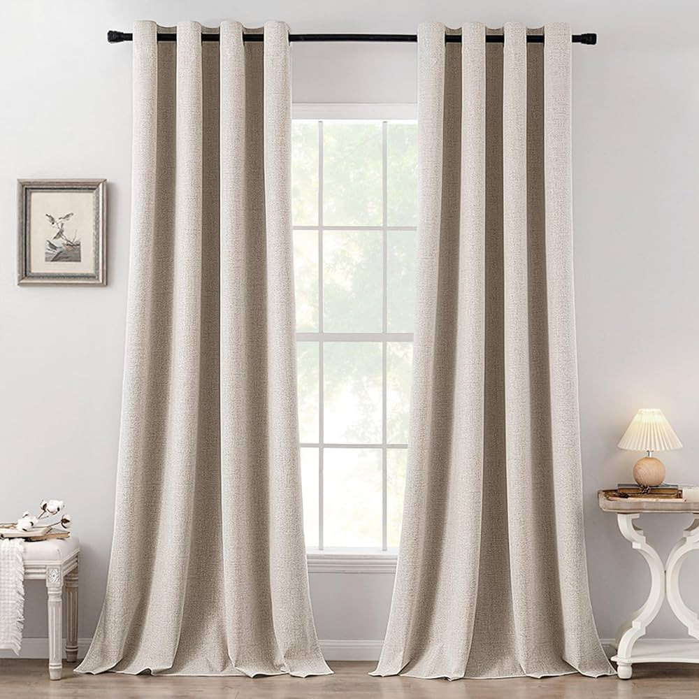 MIULEE 100% Blackout Linen Textured Curtains for Bedroom Solid Thermal Insulated Natural Grommet ... | Amazon (US)