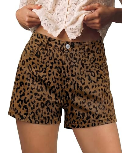 luvamia Jean Shorts for Women Trendy Women's Denim Cheetah Leopard Shorts High Waisted Summer Casual Jorts Animal Print Brown Cheetah Size Small Fits US 4-6 | Amazon (US)