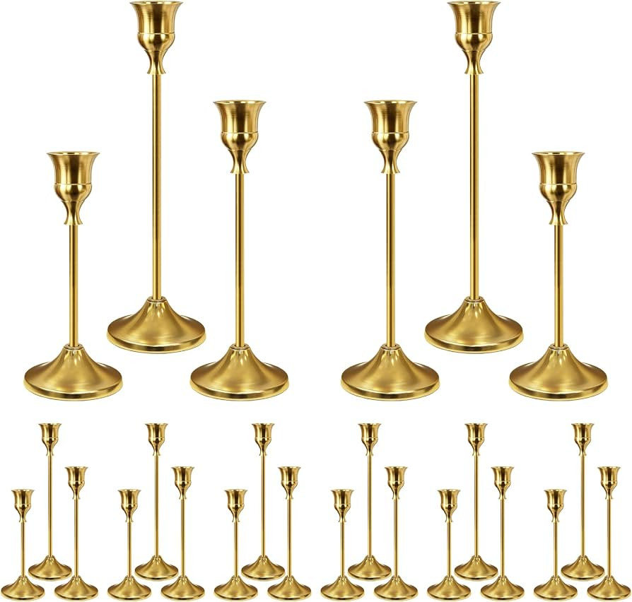 24Pcs Gold Taper Candle Holders, Vintage Centerpieces Candlestick Holder | Amazon (US)