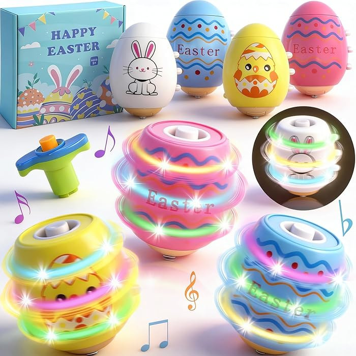 Easter Basket Stuffers for Kids - 4 Pack Light Up Spinning Tops, Egg Fillers Essentials for Boys ... | Amazon (US)