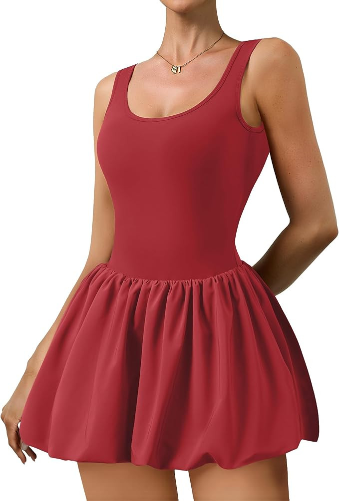Athletic Dress for Women Bubble Hem Tennis Dress with Pockets U Neck Sleeveless Dress with Built ... | Amazon (US)