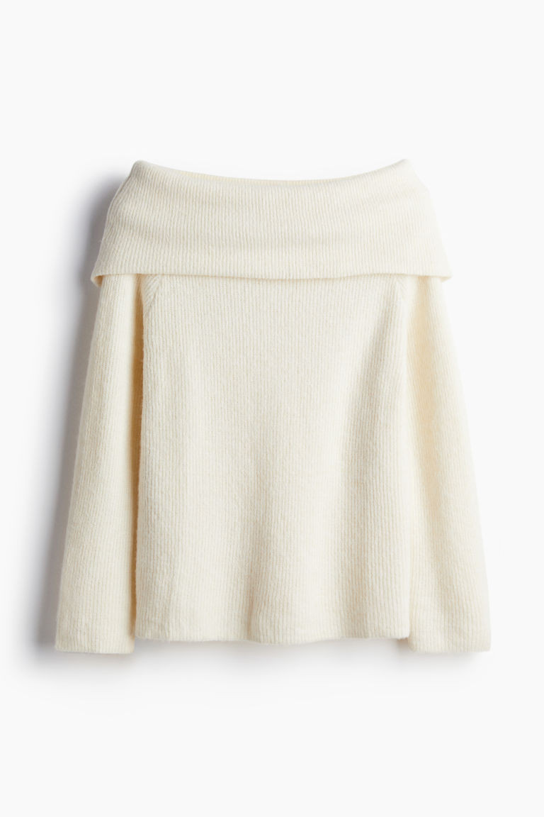Rib-knit Off-the-shoulder Sweater - Cream - Ladies | H&M US | H&M (US + CA)