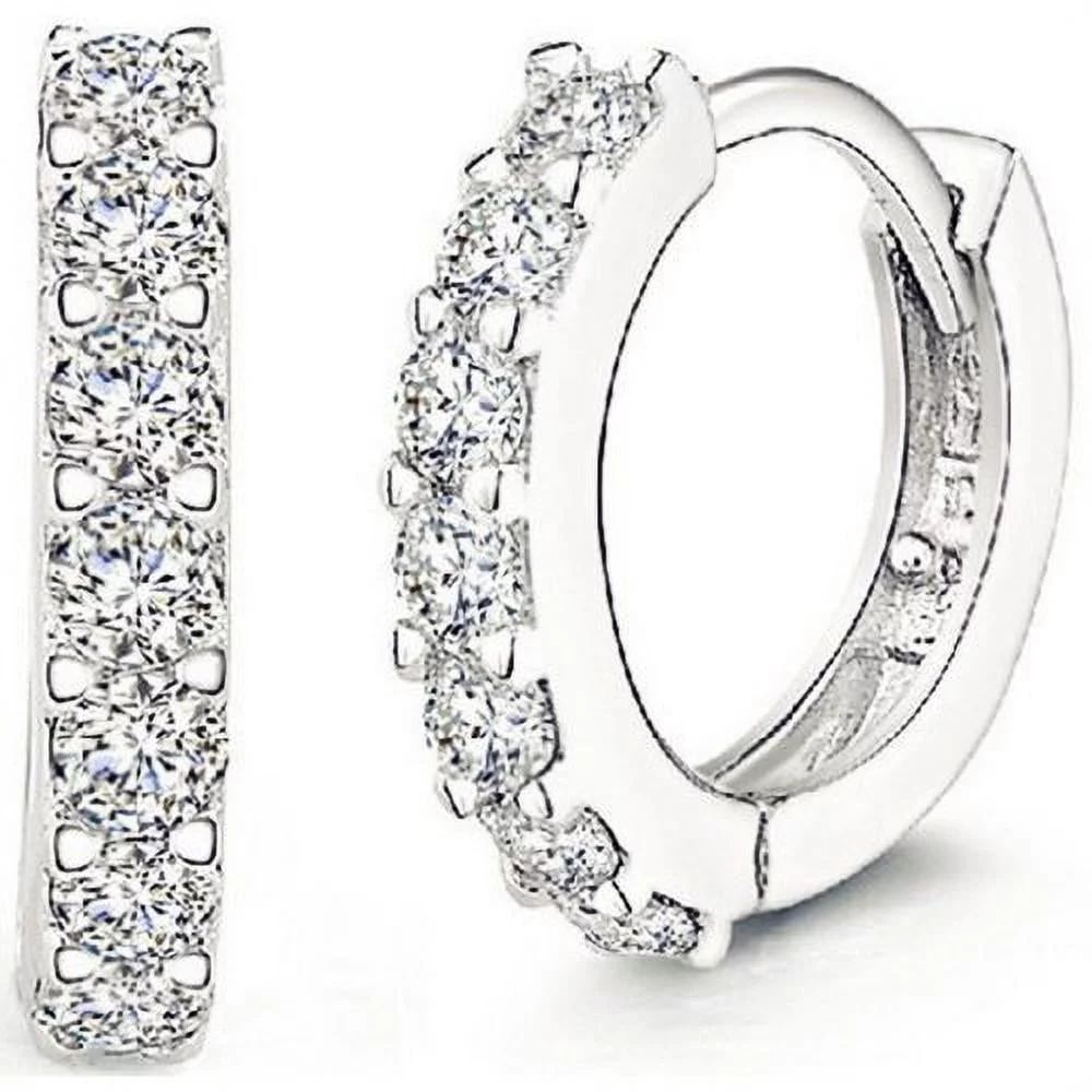 ROSE Fashion Jewelry 925 Sterling Silver Rhinestones Hoop Diamond Stud Earrings for Women (1061 S... | Walmart (US)