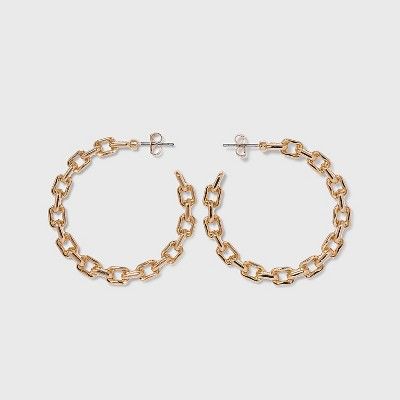 Gold Frozen Chain Hoop Earrings - A New Day&#8482; Gold | Target