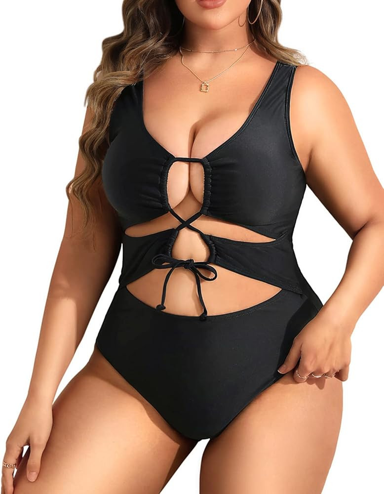 Daci Women Plus Size Cutout One Piece Swimsuits Tummy Control Bathing Suits V Neck Monokini Swimw... | Amazon (US)