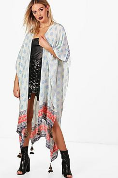 Violet Pom Pom Printed Kimono | Boohoo.com (US & CA)