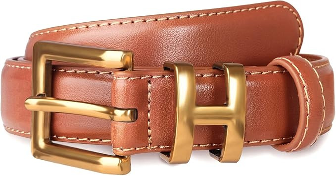 Women's Fashion Classic Metal Buckle Leather Belt with Jeans Dress | Amazon (US)