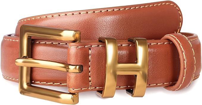 Women's Fashion Classic Metal Buckle Leather Belt with Jeans Dress | Amazon (US)