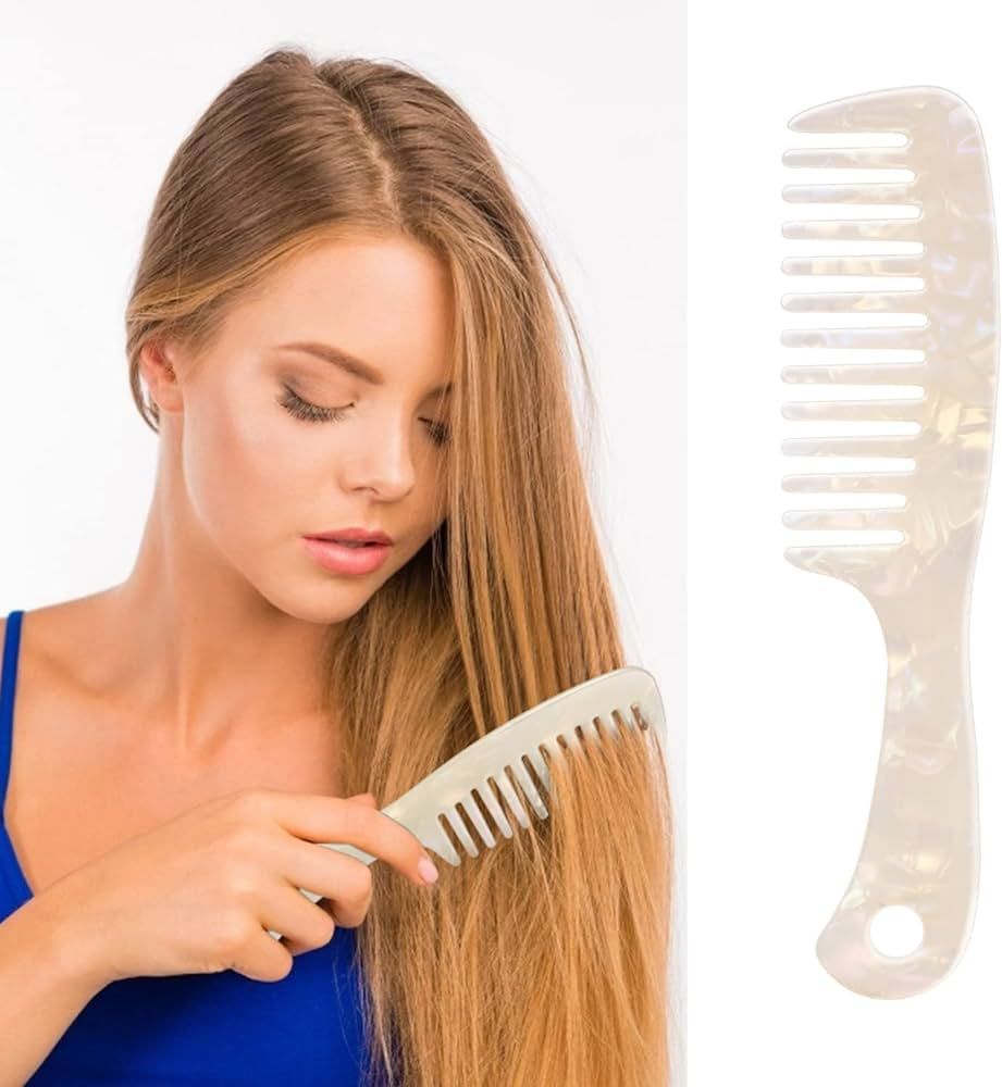 Large Wide Tooth Hair Comb, LADYAMZ [Tortoise Shell] Cellulose Acetate Round Tooth Comb for Strai... | Amazon (US)