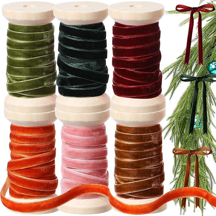 Chuangdi 1/4" x 30 Yard Velvet Ribbon Velvet Fabric Ribbon Roll Solid Christmas Thin Velvet Ribbo... | Amazon (US)