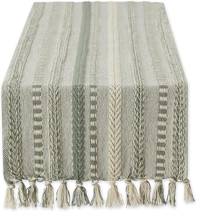 DII Farmhouse Braided Stripe Table Runner Collection, 15x108, Artichoke Green | Amazon (US)
