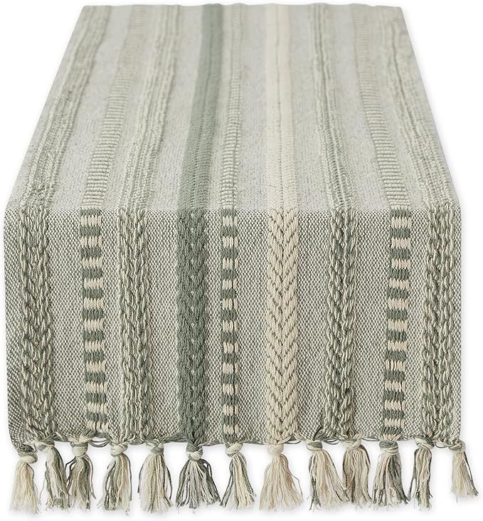DII Farmhouse Braided Stripe Table Runner Collection, 15x108, Artichoke Green | Amazon (US)