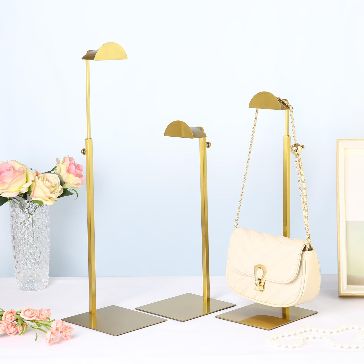 Purse Display Stands, 3 Pack Gold Purse Display Rack Stainless Steel Handbag Display Stand Adjust... | Amazon (US)