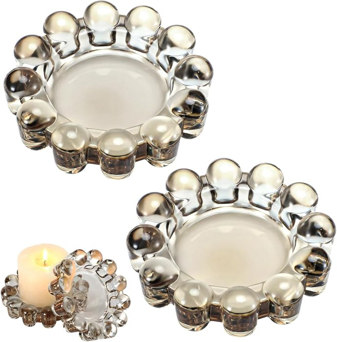 2 Pack Glass Bubble Candle Dish, Crystal Bubble Dish Tray, Gray | Amazon (US)
