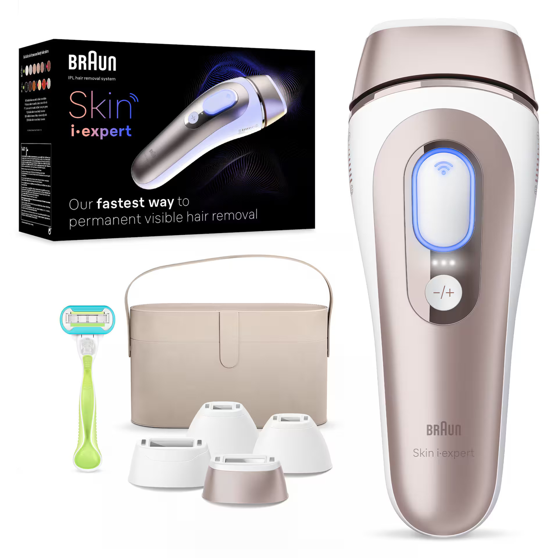 Braun - IPL Skin i·Expert Home Hair Removal Includes Vanity Case, Venus Razor, 4 Smart Heads, with Free App - White/Bronze | Best Buy U.S.