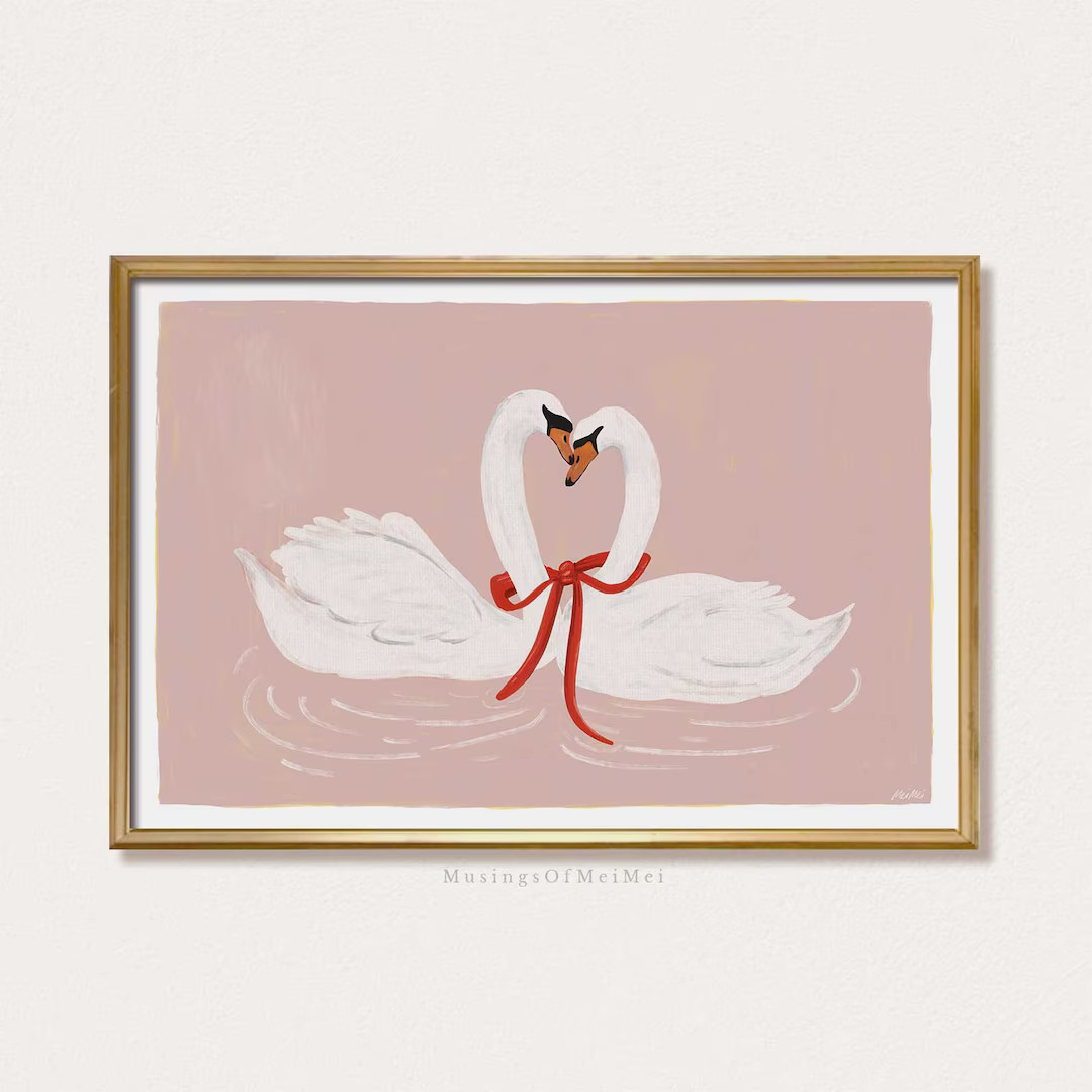 Swan Print, Valentine's Romantic Wall Print, Printable Wall Art, Pastel Wall Art, Soft Printable ... | Etsy (US)
