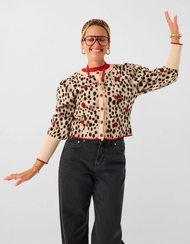 Accessorize x Good Manners Cherry Leopard Print Cardigan Multi | Accessorize (Global)