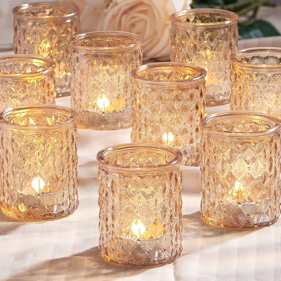 12pcs Gold Votive Candle Holders- Tealight Candle Holder for Table Centerpiece, Glass Candle Hold... | Amazon (US)