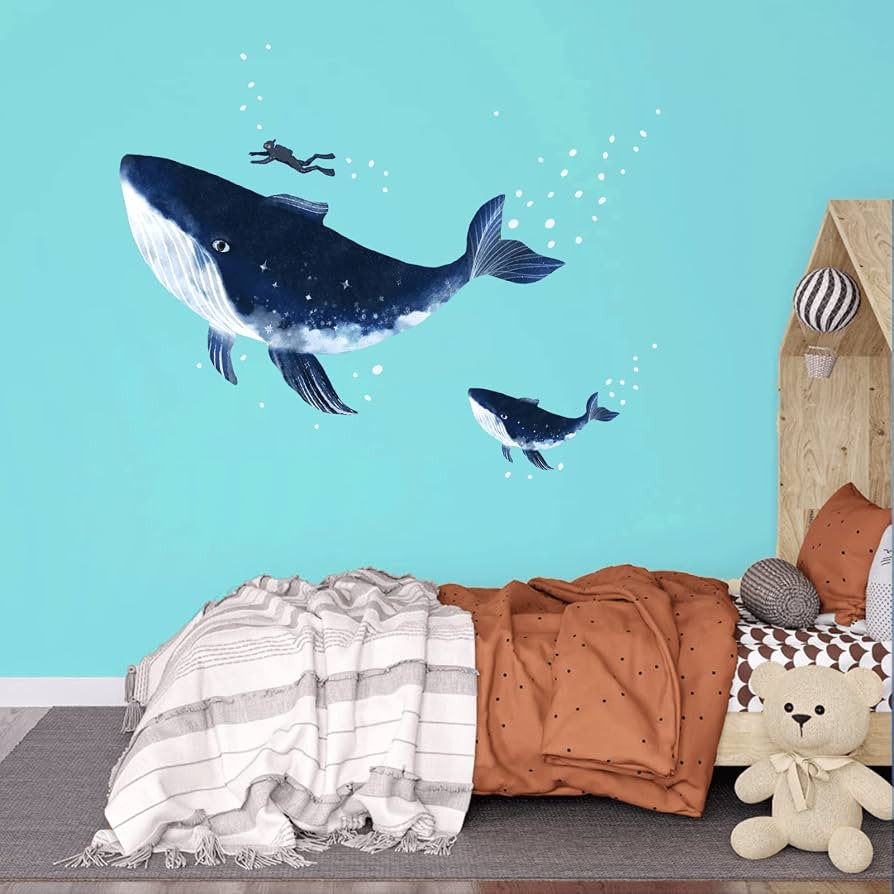 Watercolor Whale Mother and Child Wall Decal Peel and Stick Under The Sea Wall Stickers for Kids ... | Amazon (US)