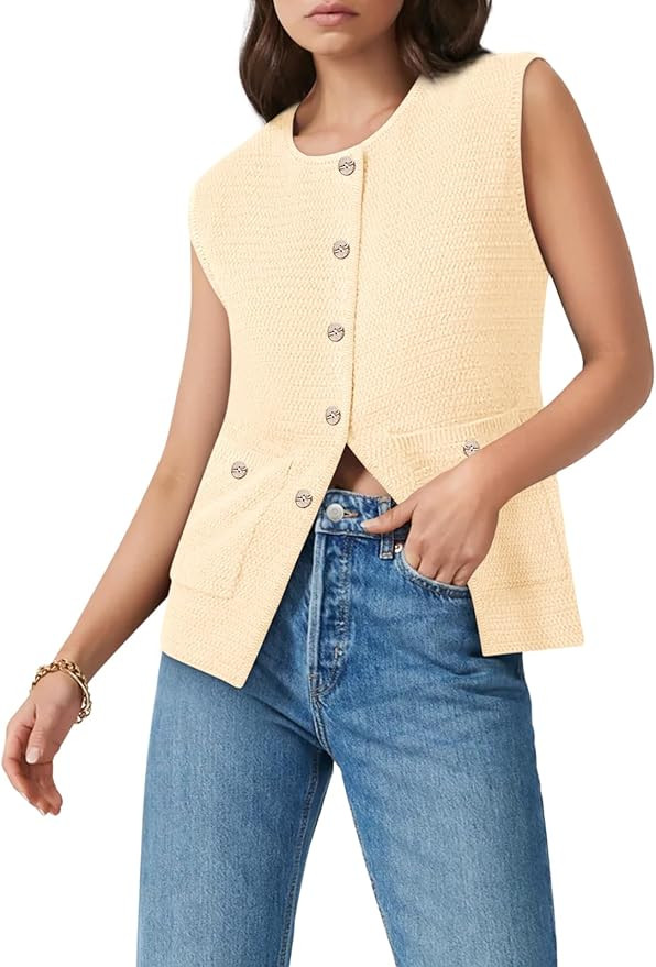 Yousify Womens Sweater Vest Sleeveless Button Down Round Neck Knitted Tank Tops Casual Cardigan f... | Amazon (US)