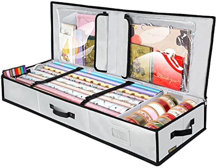 BALEINE Christmas Wrapping Paper Storage Organizer with Flexible Partitions and Pockets, 40" Dura... | Amazon (US)