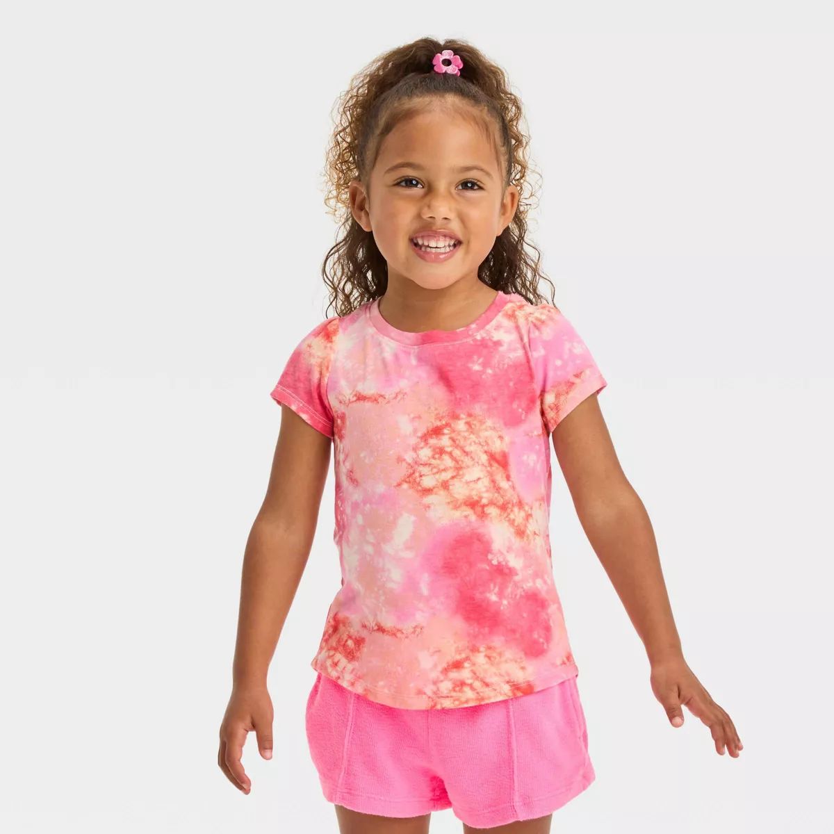 Toddler Girls' Tie-Dye Short Sleeve T-Shirt - Cat & Jack™ Peach Orange 4T: Ruffle Eyelet Sleeve... | Target
