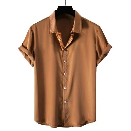 Orange Men Button Through Solid Shirt Casual L(8/10) S035E | Walmart (US)