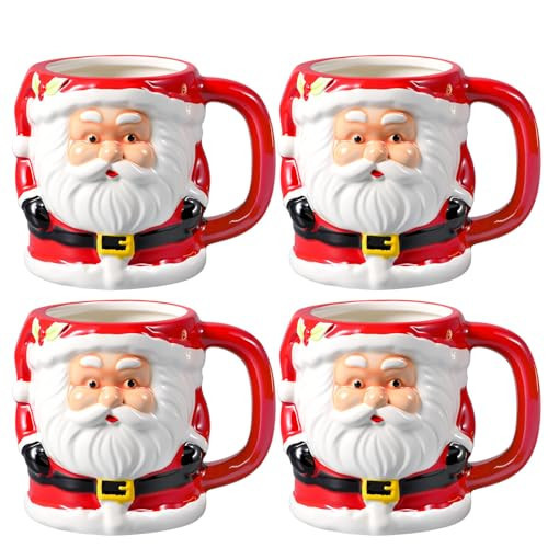 EBOOT 4 Set Santa Claus Coffee Mugs 12 Oz Ceramic Christmas Cups Hand-Painted 3D Christmas Santa Mugs For Xmas Winter Holiday Party Family Friends Colleague Gifts (Style A) | Amazon (US)