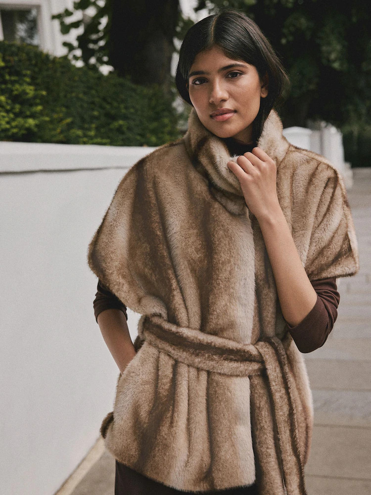 Buy Camel Faux Fur Tie Waisted Gilet from Next Ireland | Next EU
