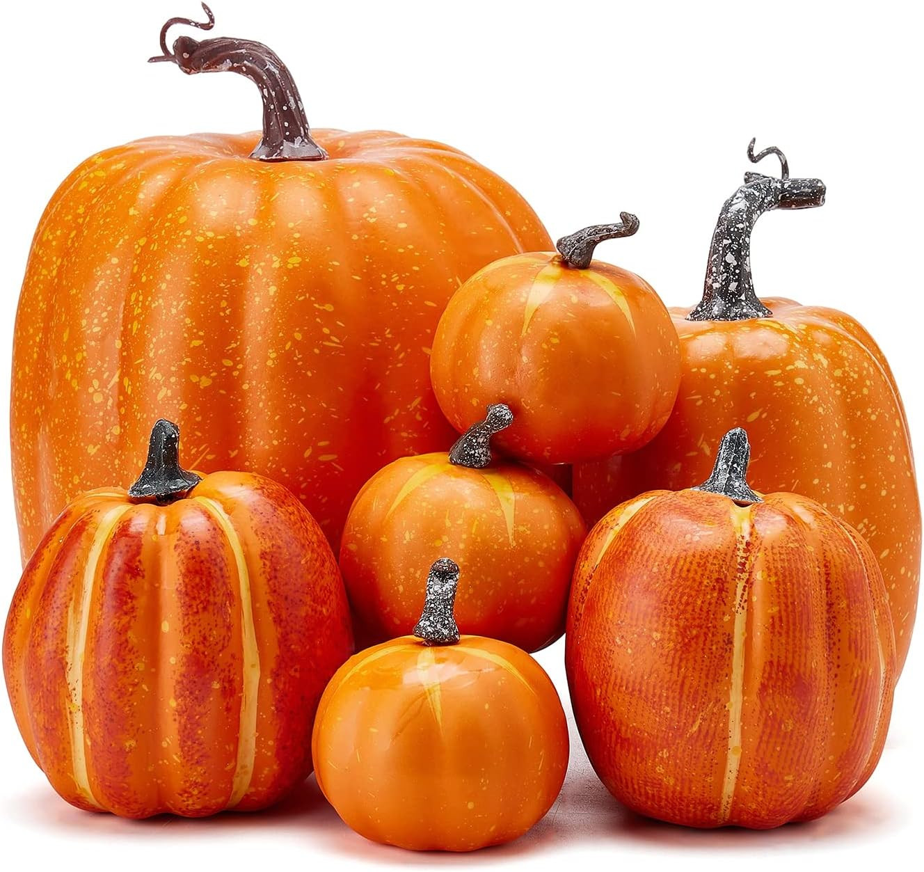 Halloween Autumn Harvest Festival 7 Artificial Pumpkins of Various Styles Decorate Rural Style Farmhouses Foam Pumpkins Thanksgiving Dinner Party Home Festival Autumn Decoration (Orange) | Amazon (US)